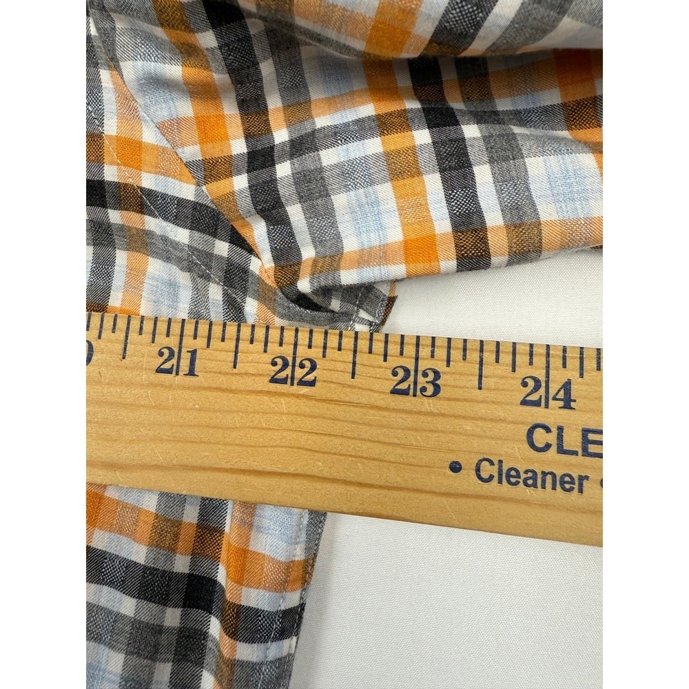 Thomas Dean Plaid Button Down Shirt Mens M Orange Blue Gray - Picture 6 of 7